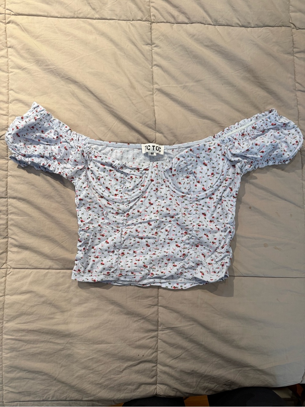 Women's Light Blue Floral Off-Shoulder Crop Top